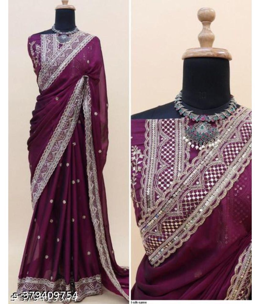     			Shivadit ethnic Georgette Embroidered Saree With Blouse Piece - Purple ( Pack of 1 )