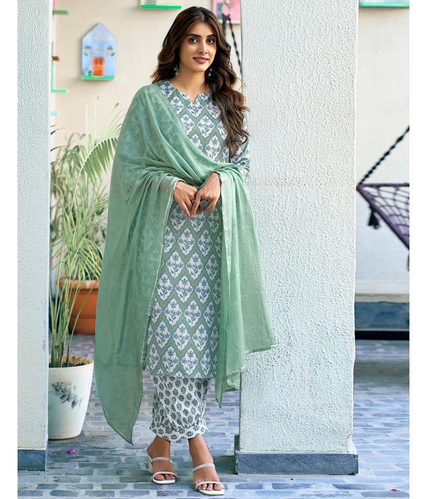     			Skylee Rayon Printed Kurti With Salwar Women's Stitched Salwar Suit - Mint Green ( Pack of 1 )