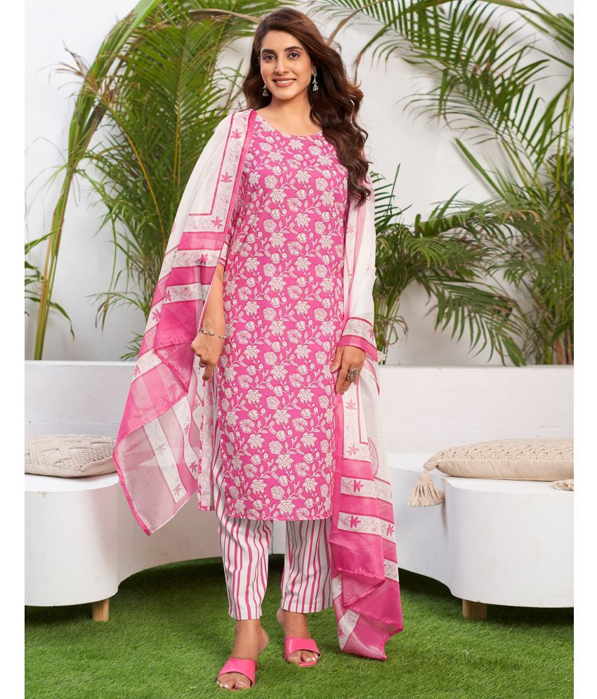     			Skylee Rayon Printed Kurti With Pants Women's Stitched Salwar Suit - Pink ( Pack of 1 )