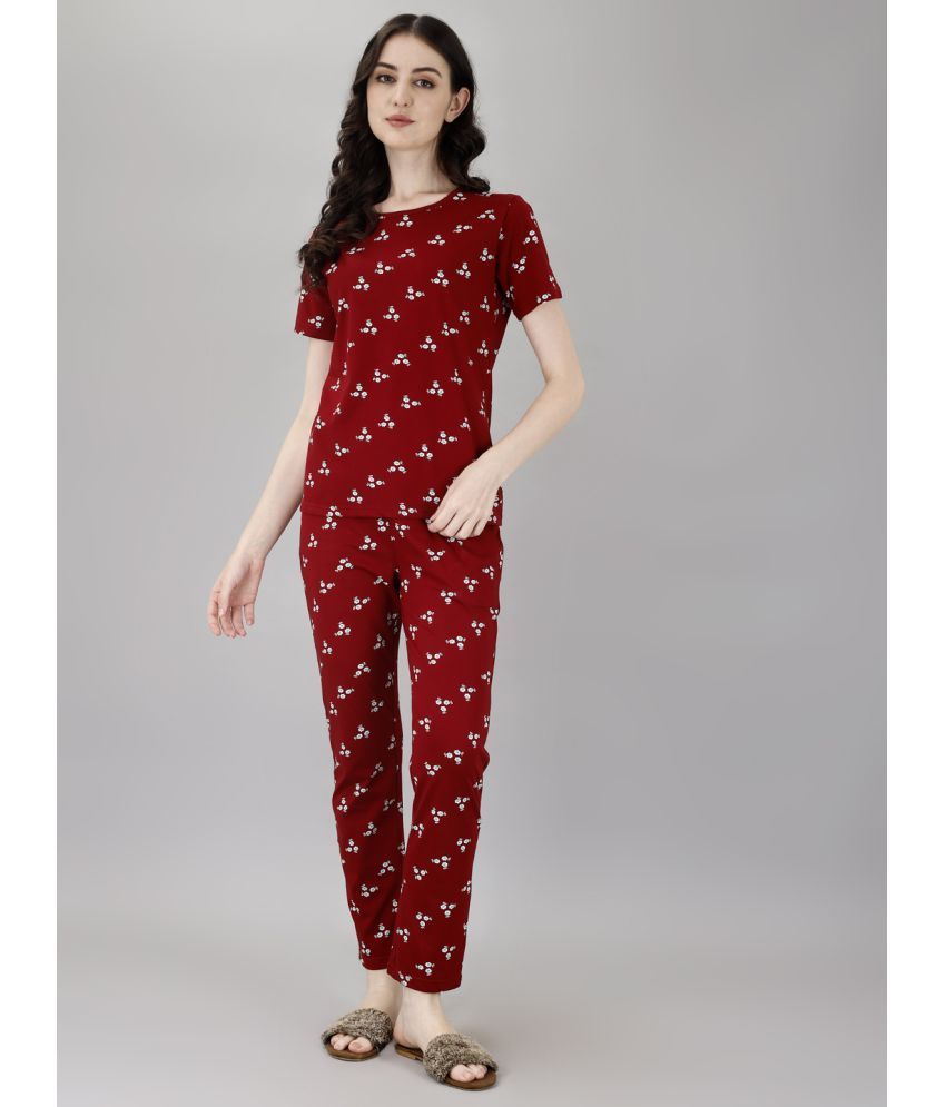     			Smarty Pants Maroon Cotton Women's Nightwear Nightsuit Sets ( Pack of 1 )