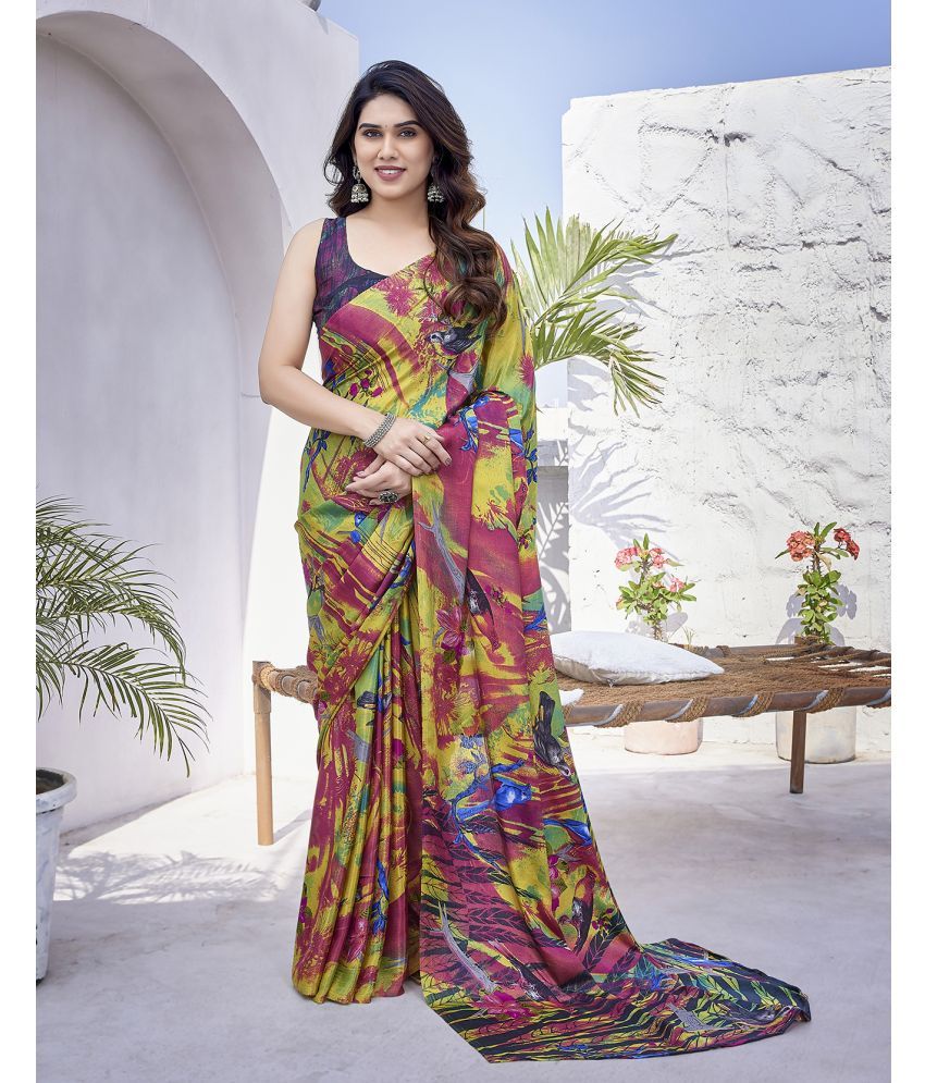     			Yashika Silk Blend Printed Saree With Blouse Piece - Purple ( Pack of 1 )