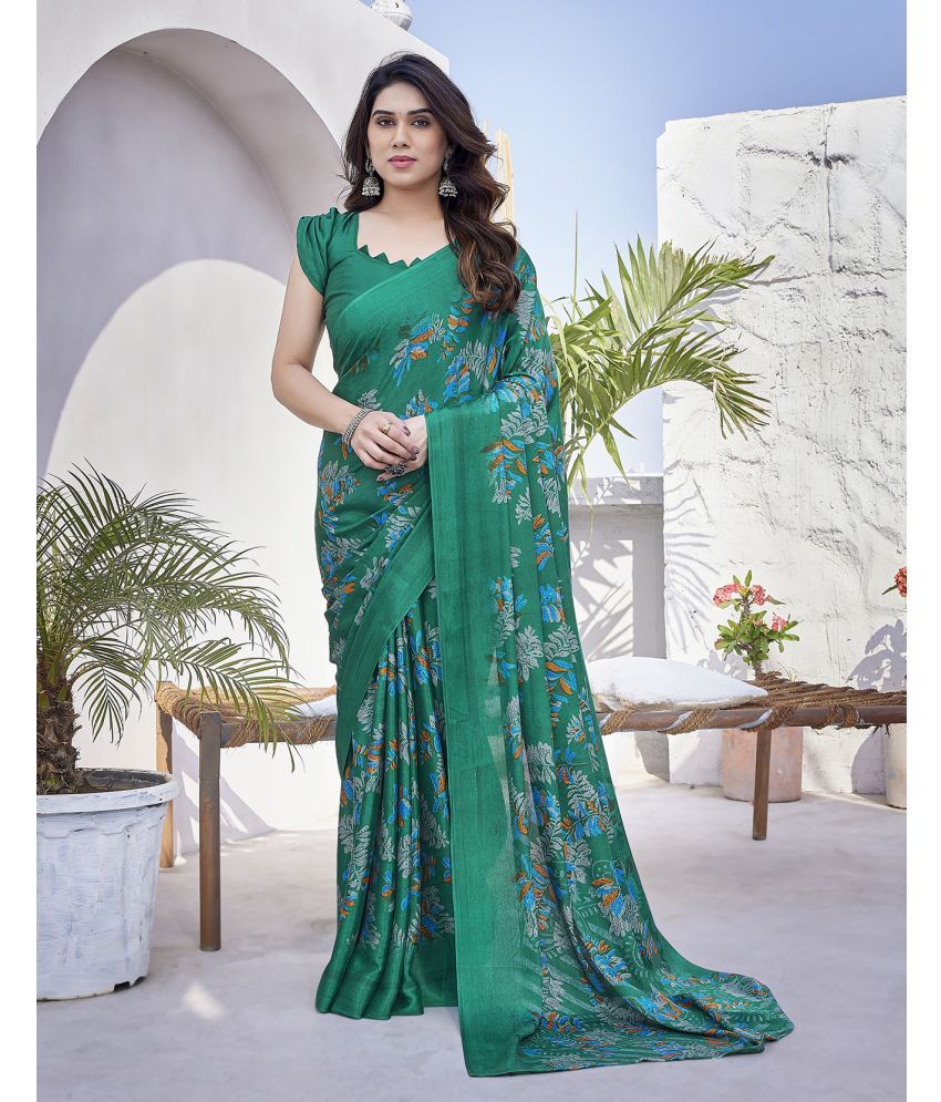     			Yashika Silk Blend Printed Saree With Blouse Piece - Green ( Pack of 1 )