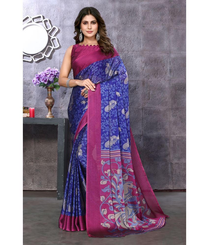     			Yashika Silk Blend Printed Saree With Blouse Piece - Purple ( Pack of 1 )