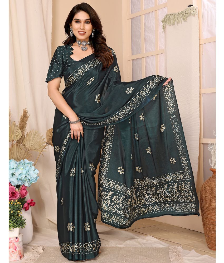     			Yashika Silk Blend Printed Saree With Blouse Piece - Green ( Pack of 1 )