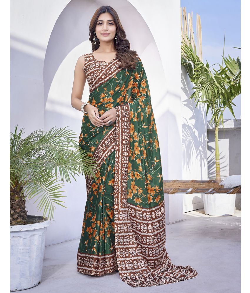     			Yashika Silk Blend Printed Saree With Blouse Piece - Green ( Pack of 1 )