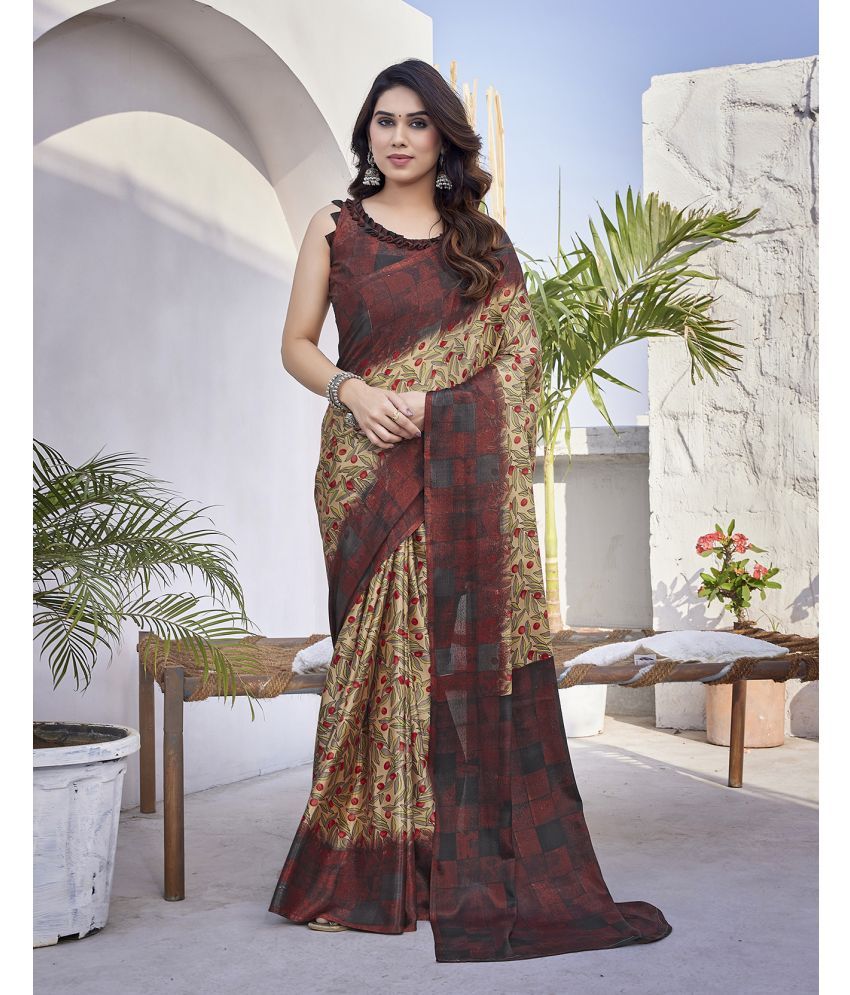     			Yashika Silk Blend Printed Saree With Blouse Piece - Black ( Pack of 1 )