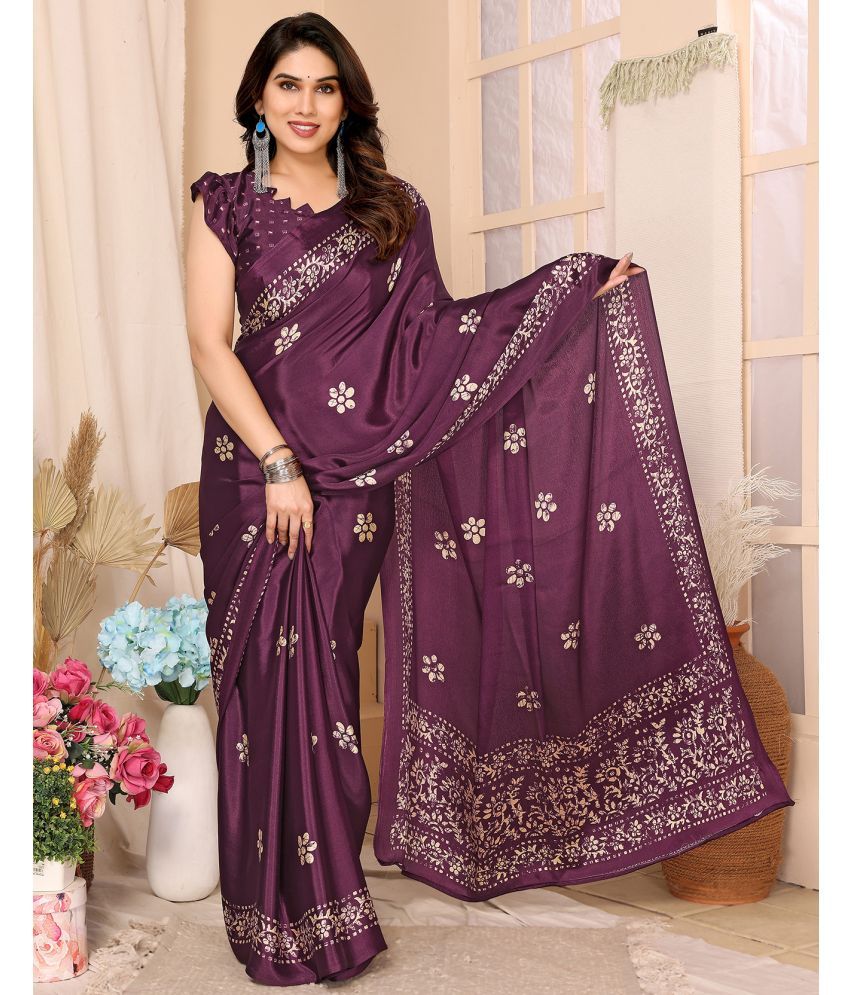     			Yashika Silk Blend Printed Saree With Blouse Piece - Wine ( Pack of 1 )