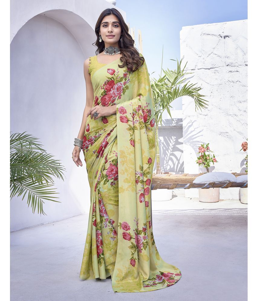     			Yashika Silk Blend Printed Saree With Blouse Piece - Light Green ( Pack of 1 )