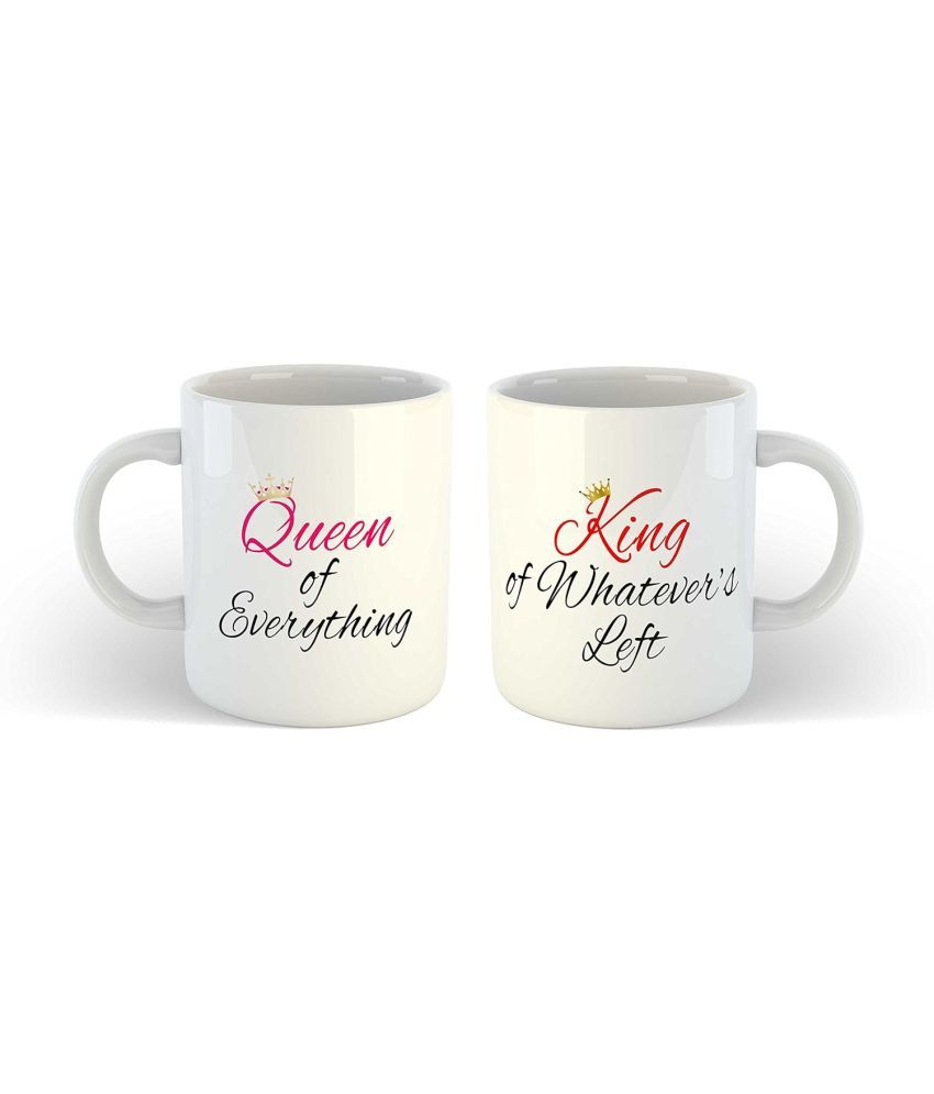     			iKraft Queen & King Quotes Typography Ceramic Coffee Mug 325 mL ( Pack of 2 )