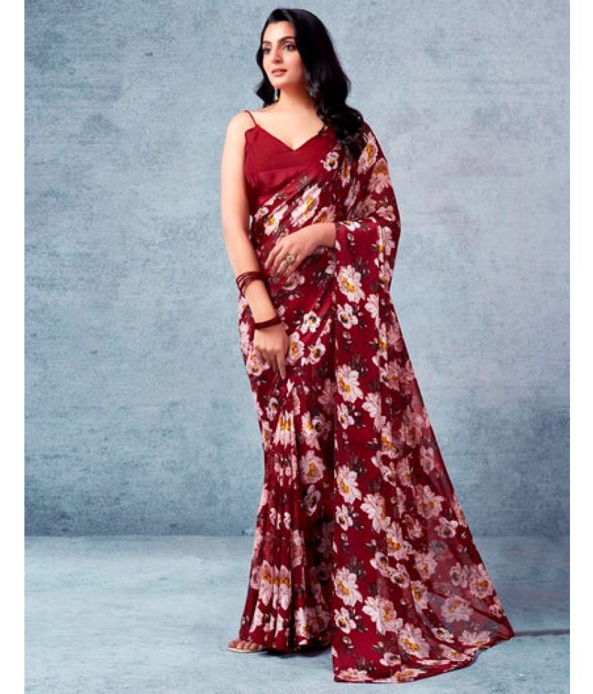     			Sanjana Silk Georgette Printed Saree With Blouse Piece - Red ( Pack of 1 )
