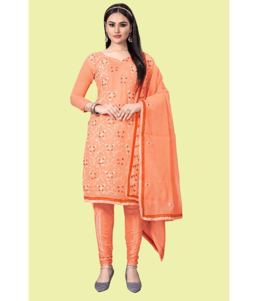     			A TO Z CART Unstitched Chanderi Embroidered Dress Material - Orange ( Pack of 1 )