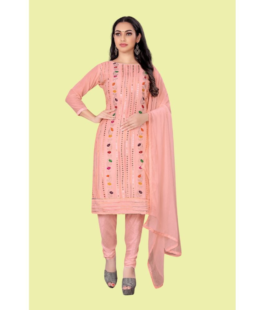     			Aika Unstitched Chanderi Embellished Dress Material - Peach ( Pack of 1 )