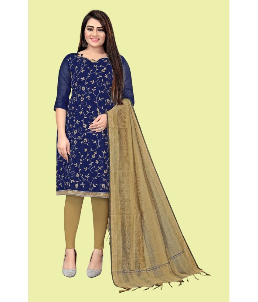     			Aika Unstitched Chanderi Embroidered Dress Material - Navy Blue ( Pack of 1 )