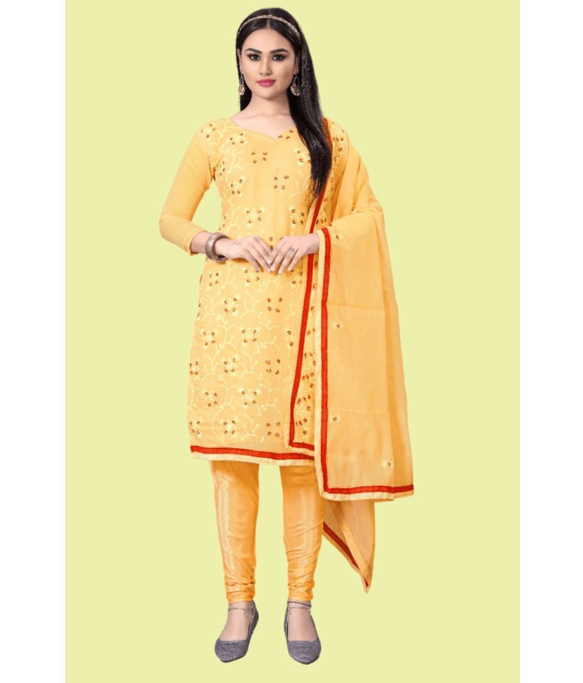     			Aika Unstitched Chanderi Embroidered Dress Material - Yellow ( Pack of 1 )