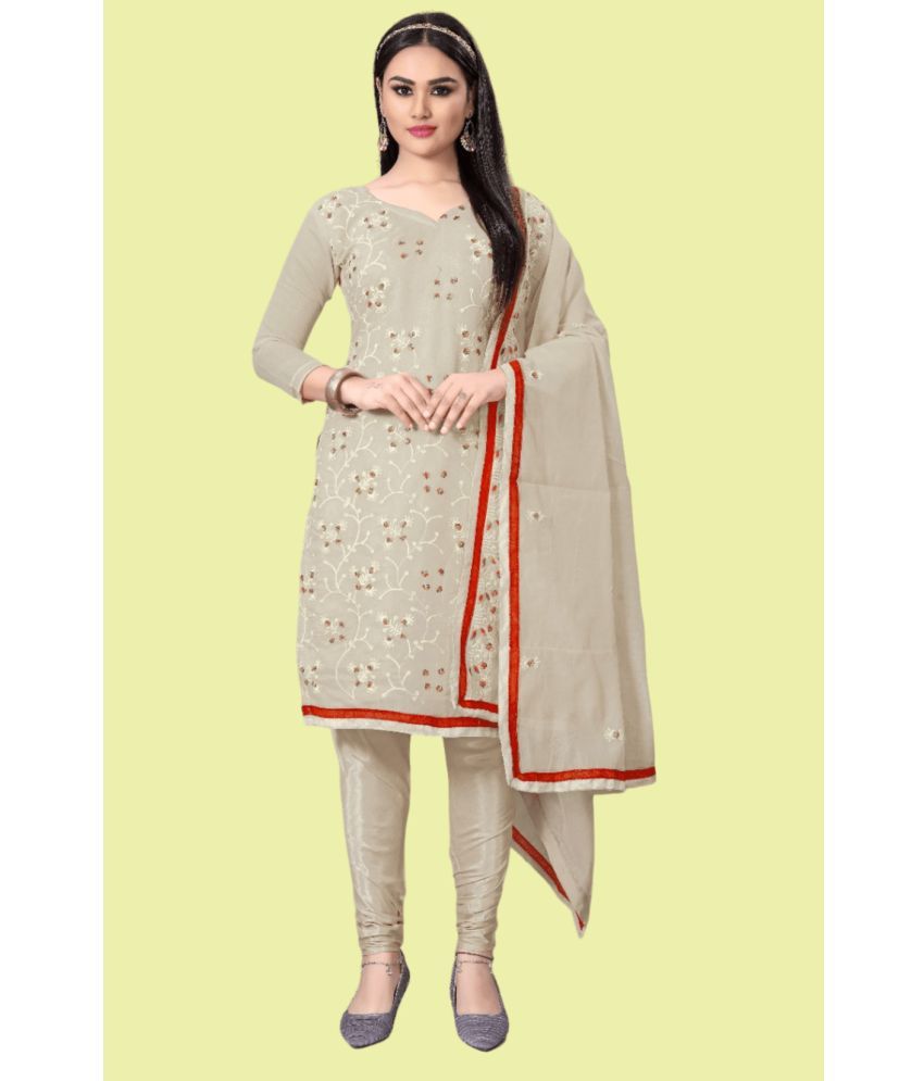     			Aika Unstitched Chanderi Embroidered Dress Material - Beige ( Pack of 1 )