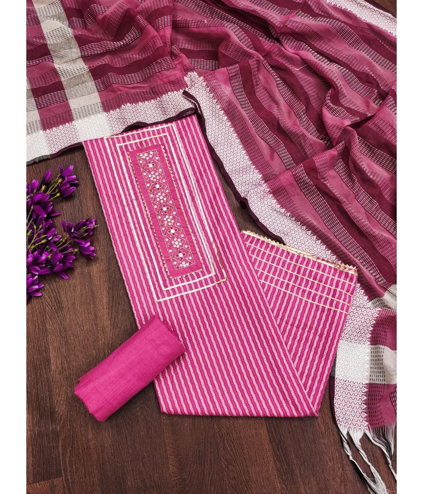     			Aika Unstitched Cotton Striped Dress Material - Pink ( Pack of 1 )