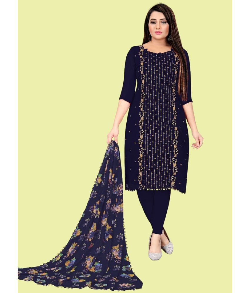     			Aika Unstitched Georgette Embroidered Dress Material - Navy Blue ( Pack of 1 )