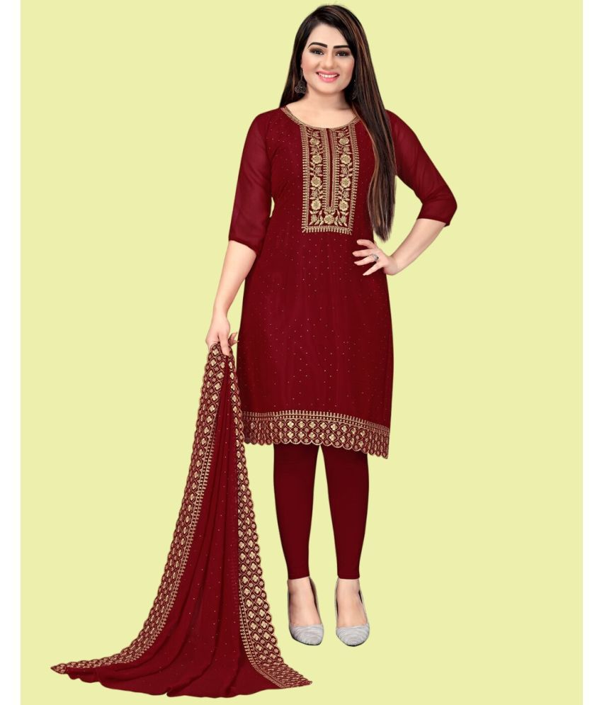     			Aika Unstitched Georgette Embroidered Dress Material - Maroon ( Pack of 1 )