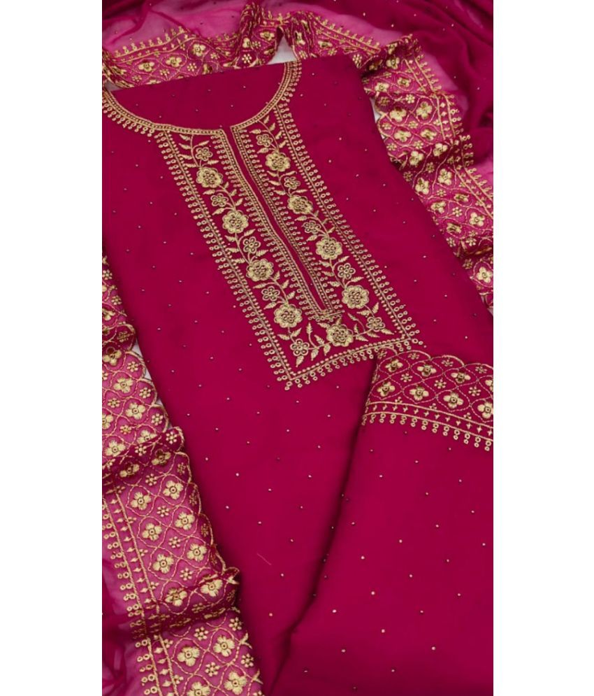     			Aika Unstitched Georgette Embroidered Dress Material - Magenta ( Pack of 1 )