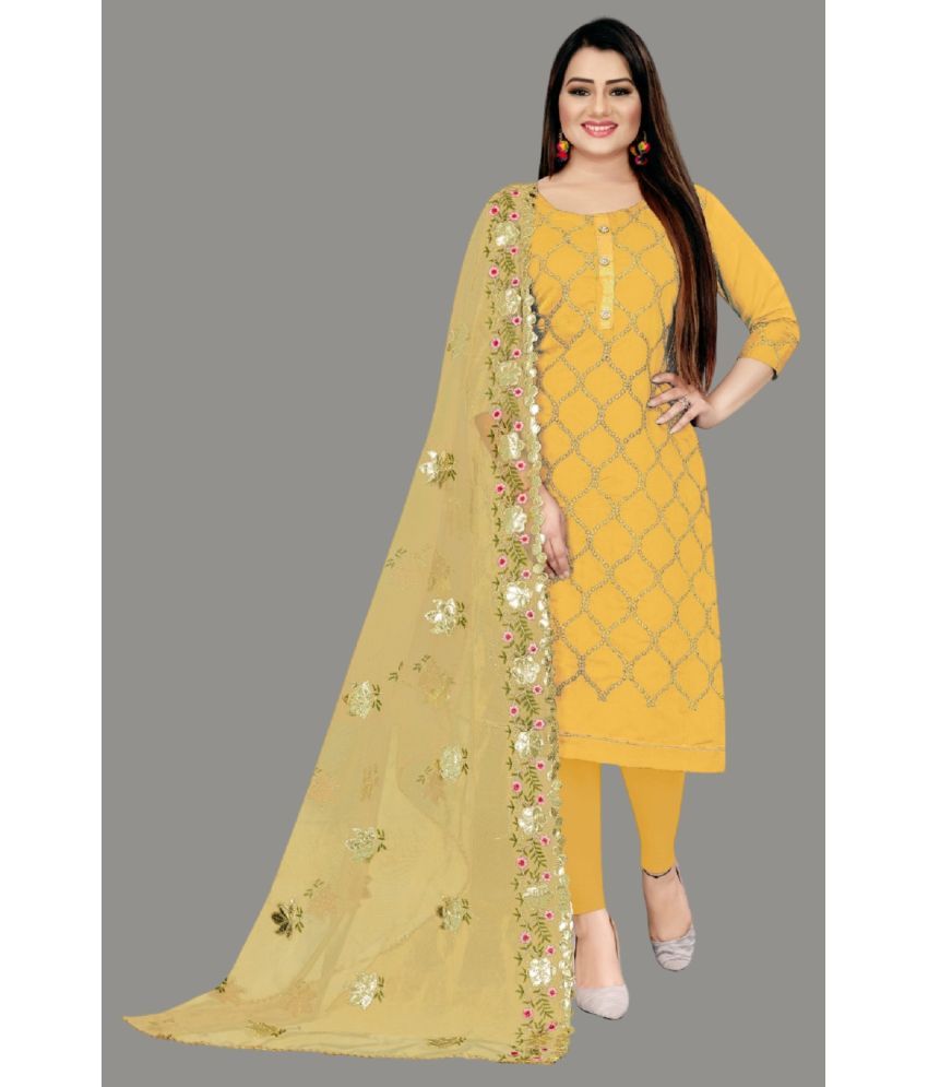     			Apnisha Unstitched Chanderi Embroidered Dress Material - Yellow ( Pack of 1 )