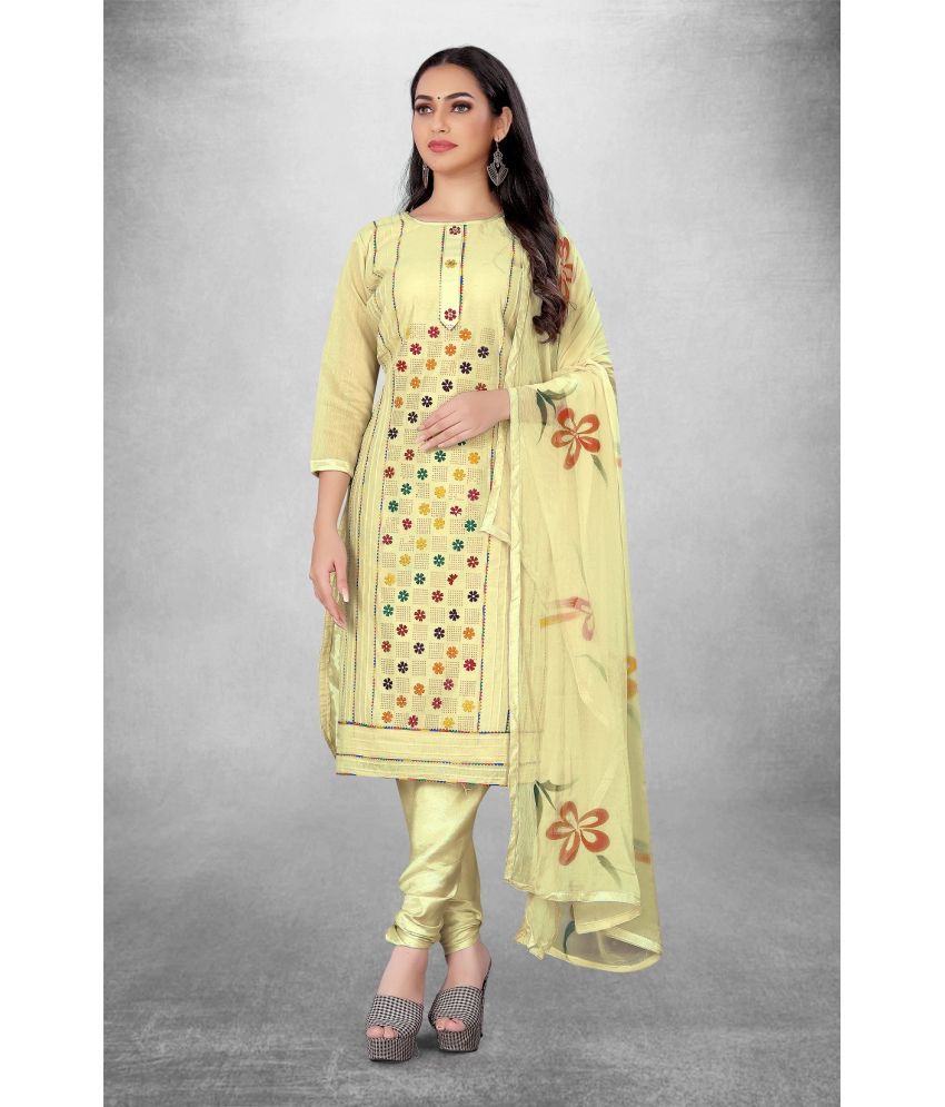     			Apnisha Unstitched Cotton Blend Embroidered Dress Material - Yellow ( Pack of 1 )