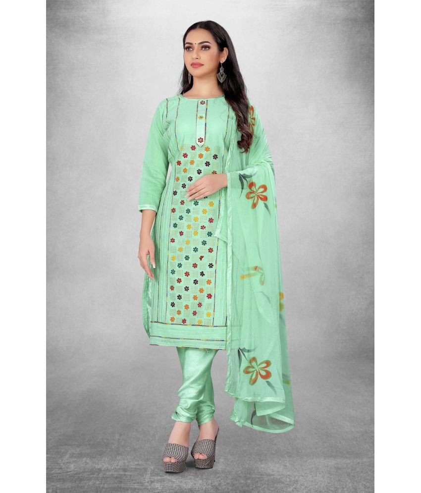     			Apnisha Unstitched Cotton Blend Embroidered Dress Material - Teal ( Pack of 1 )