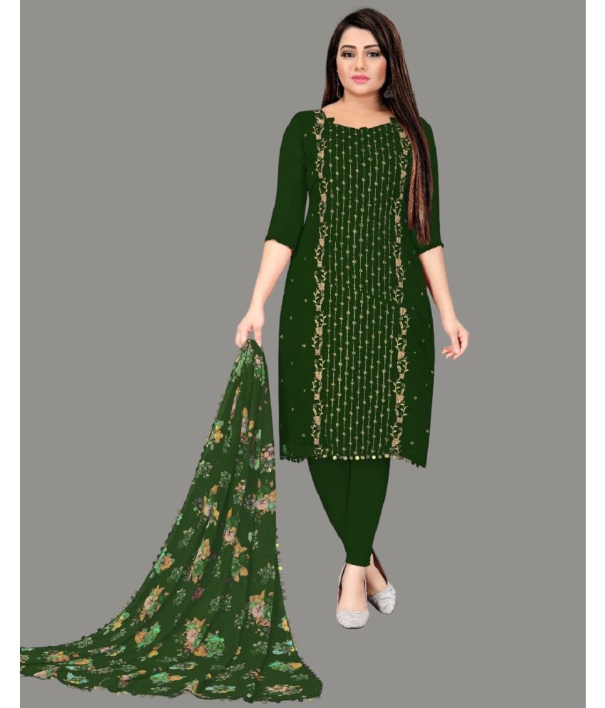     			Apnisha Unstitched Georgette Embroidered Dress Material - Green ( Pack of 1 )