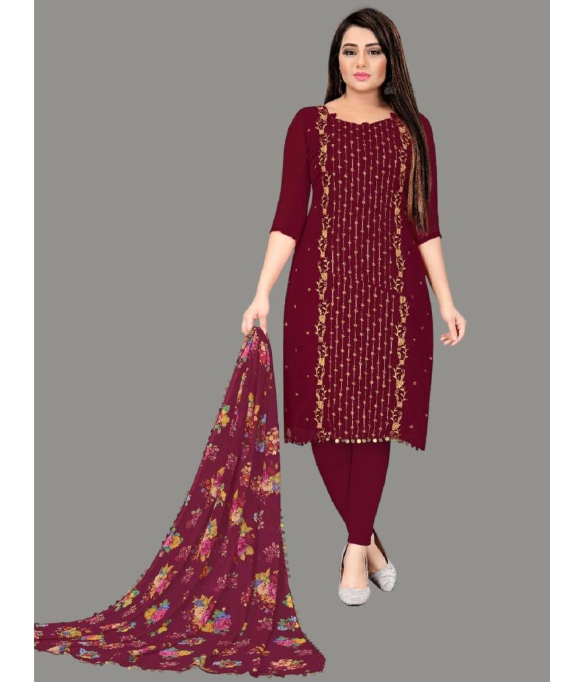     			Apnisha Unstitched Georgette Embroidered Dress Material - Maroon ( Pack of 1 )