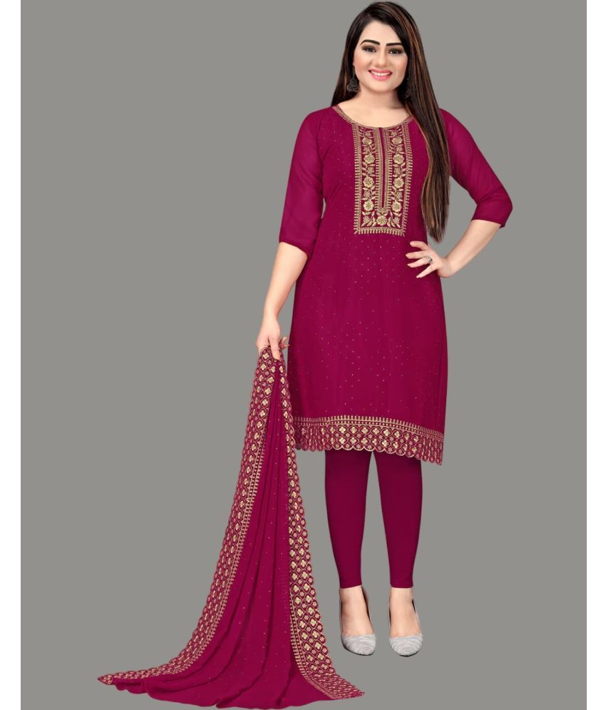     			Apnisha Unstitched Georgette Embroidered Dress Material - Magenta ( Pack of 1 )