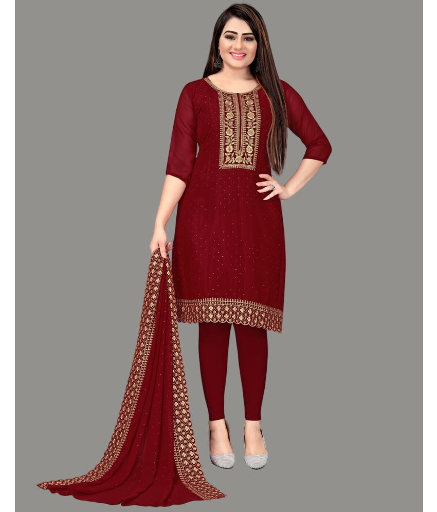     			Apnisha Unstitched Georgette Embroidered Dress Material - Maroon ( Pack of 1 )