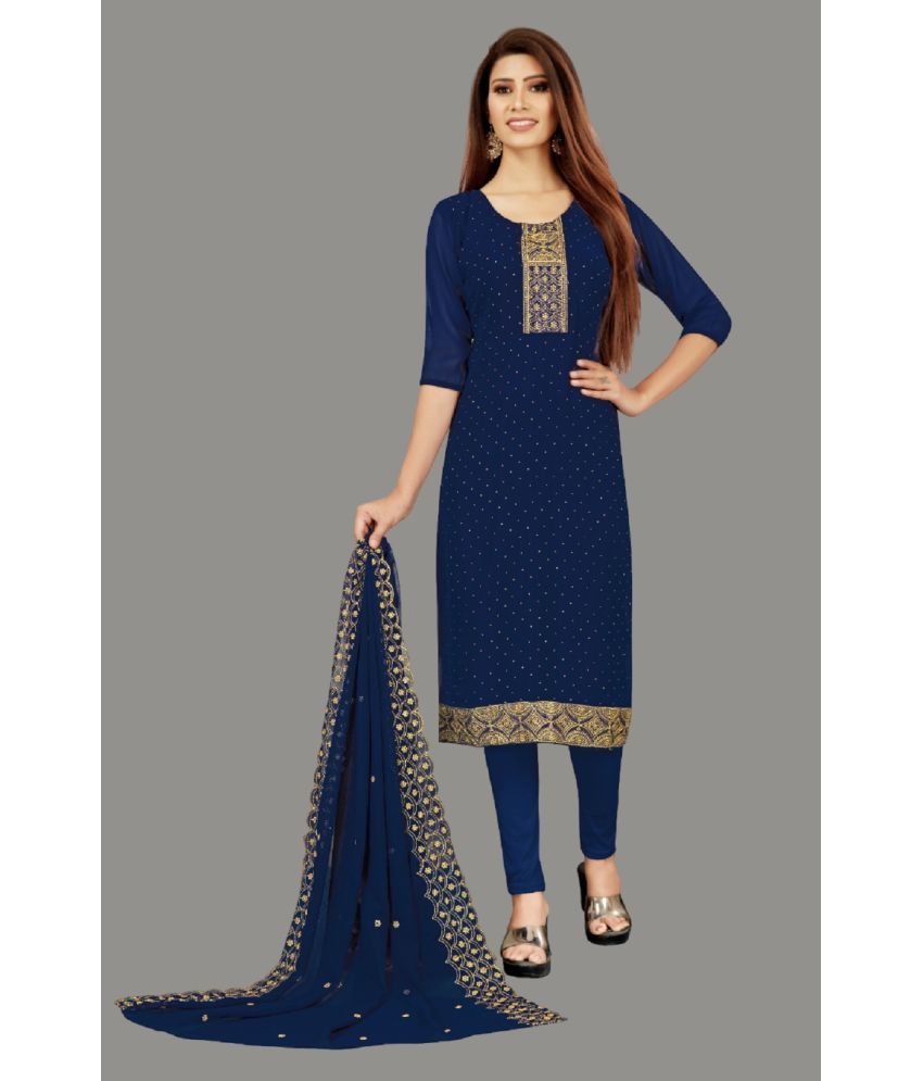     			Apnisha Unstitched Georgette Embroidered Dress Material - Navy Blue ( Pack of 1 )