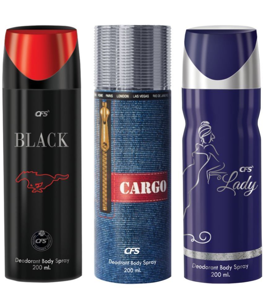     			CFS  Cargo Blue, Black & Lady Body Spray for Unisex 600 ml ( Pack of 3 )