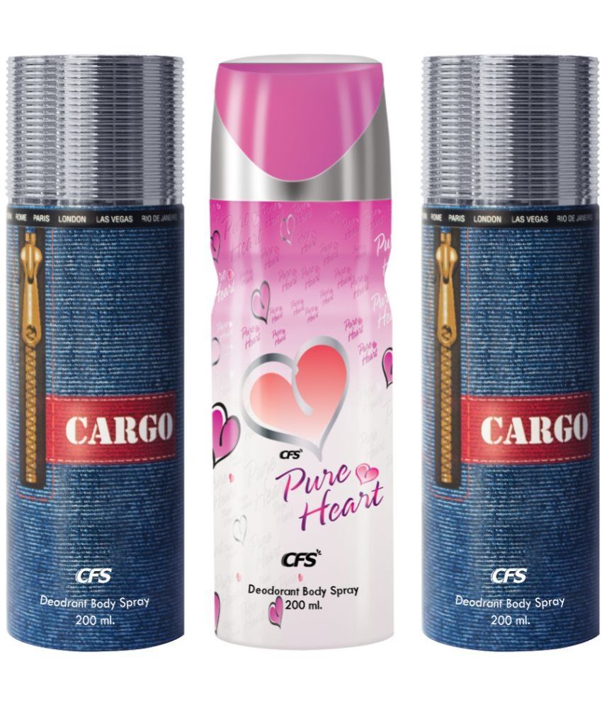     			CFS  Cargo Blue, Cargo Blue &Pure Heart Pink Deodorant Spray for Unisex 600 ml ( Pack of 3 )