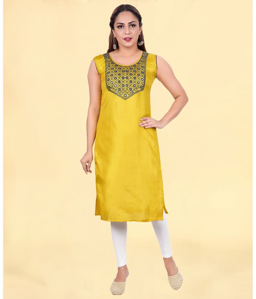     			Colorscube Cotton Silk Embroidered Straight Women's Kurti - Yellow ( Pack of 1 )