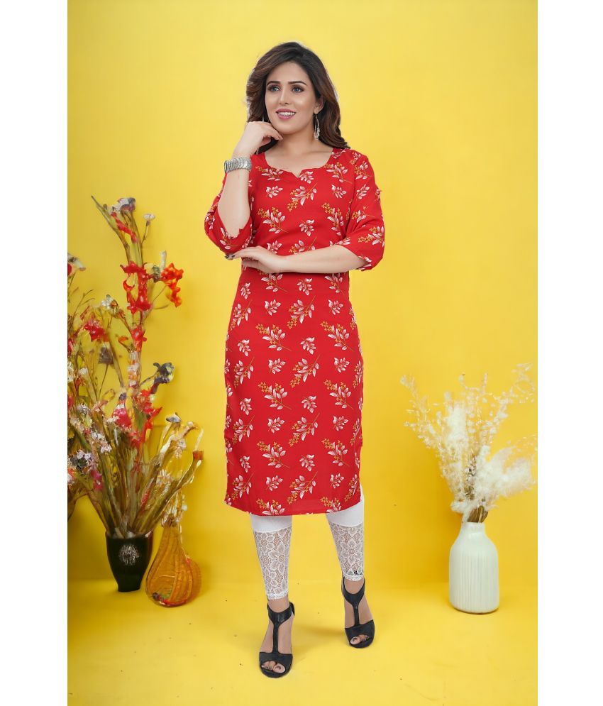     			Colorscube Crepe Printed Straight Women's Kurti - Red ( Pack of 1 )