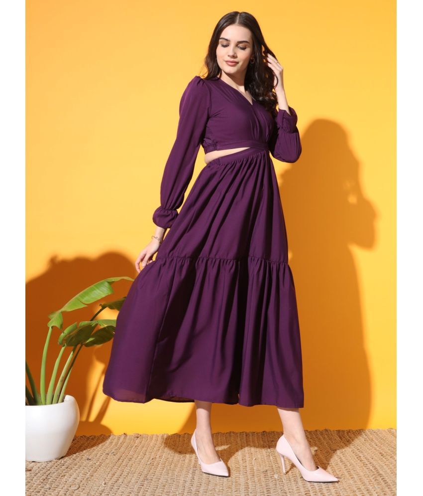     			Femvy Polyester Solid Ankle Length Women's Fit & Flare Dress - Wine ( Pack of 1 )