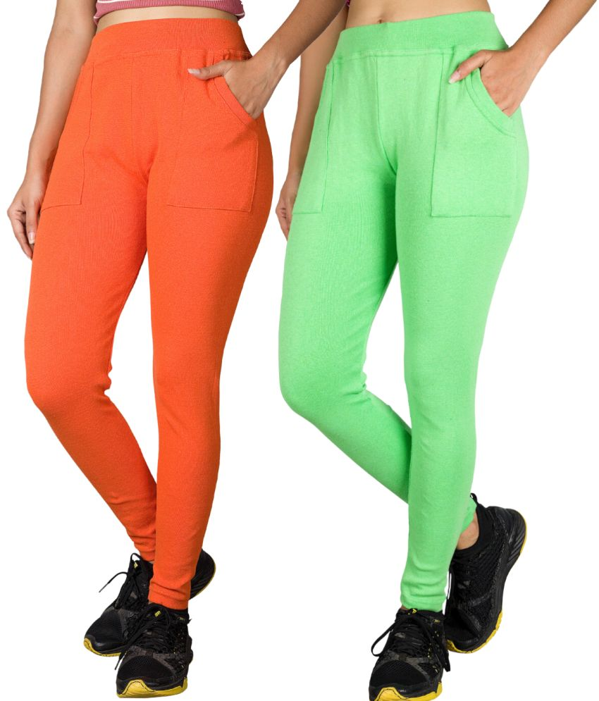     			KARARO JEGGINGS - Cotton Blend Skinny Fit Fluorescent Orange Women's Jeggings ( Pack of 2 )