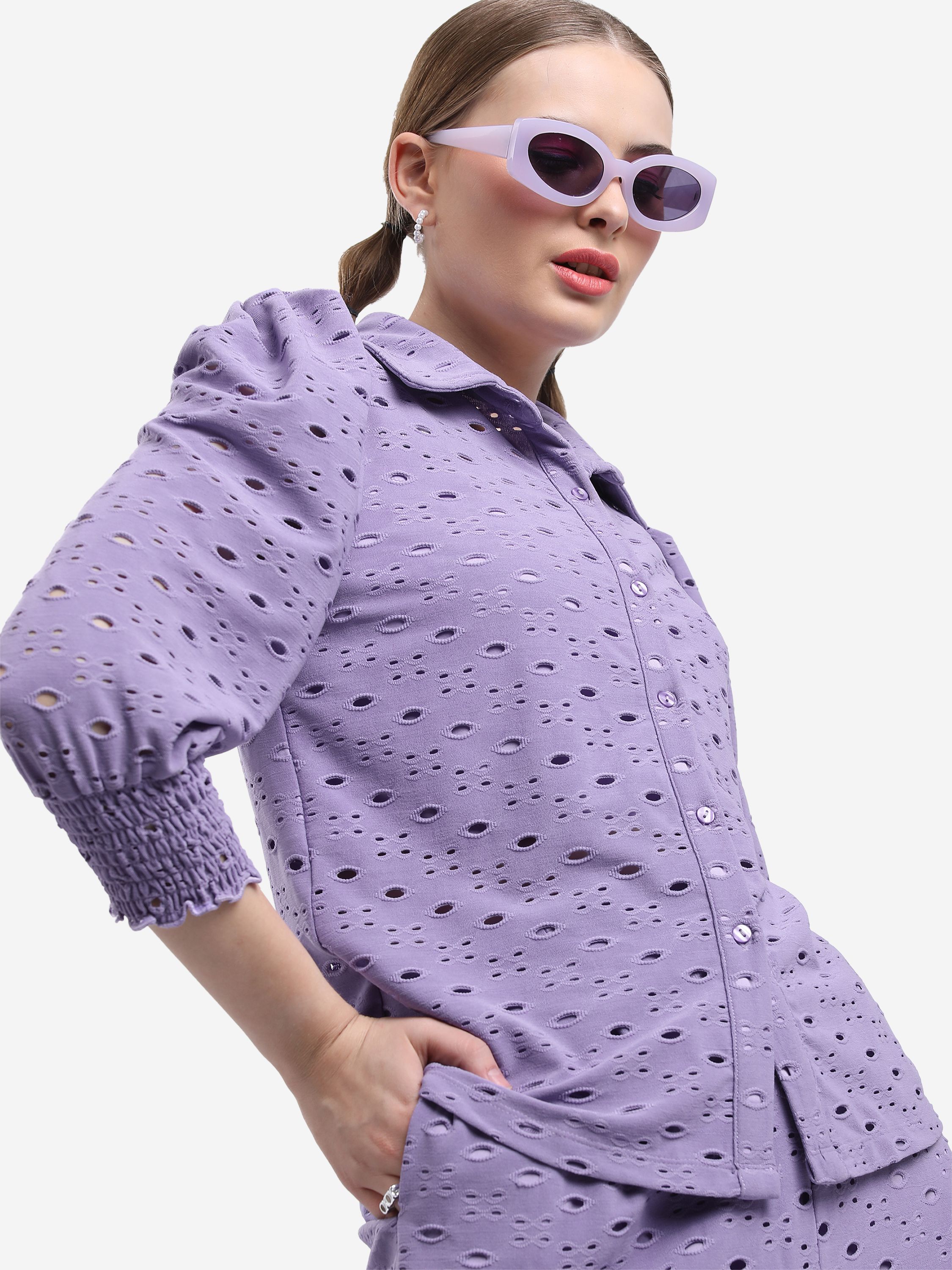     			Ketch Purple Cotton Blend Women's Shirt Style Top ( Pack of 1 )