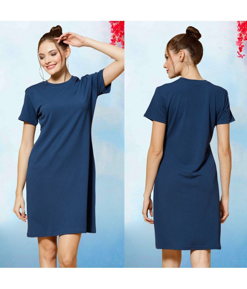     			MISS AYSE Cotton Blend Solid Above Knee Women's Shift Dress - Blue ( Pack of 1 )