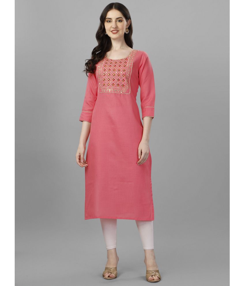     			Milastru Cotton Embroidered Straight Women's Kurti - Coral ( Pack of 1 )