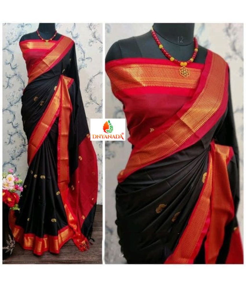     			Mysstre Cotton Silk Woven Saree With Blouse Piece - Black ( Pack of 1 )