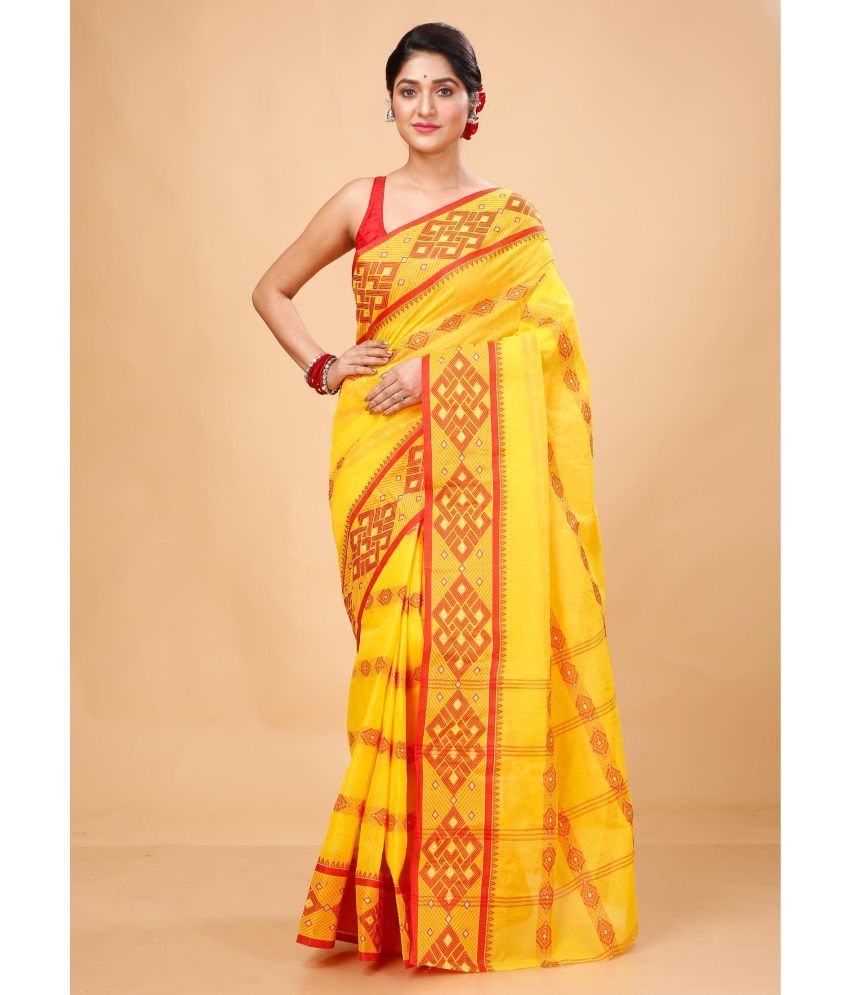     			Puspika Cotton Woven Saree Without Blouse Piece - Yellow ( Pack of 1 )