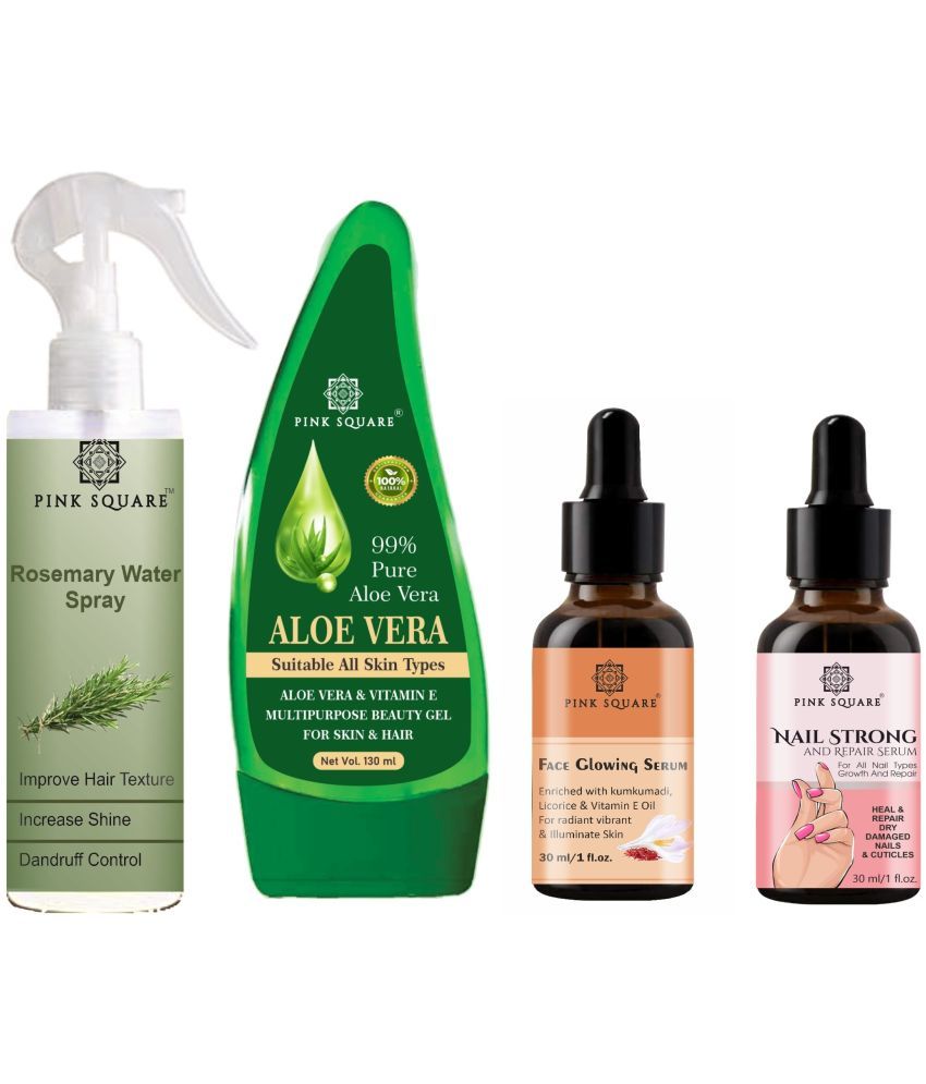     			Rosemary Water Hair Spray 100ml, Multipurpose Aloe vera Gel 130ml, Face Glowing Serum 30ml & Nail Strong Serum 30ml Combo 4