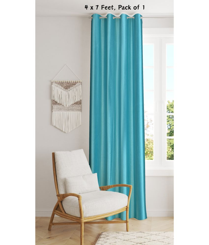     			SWIZIER Solid Semi-Transparent Eyelet Curtain 7 ft ( Pack of 1 ) - Light Blue