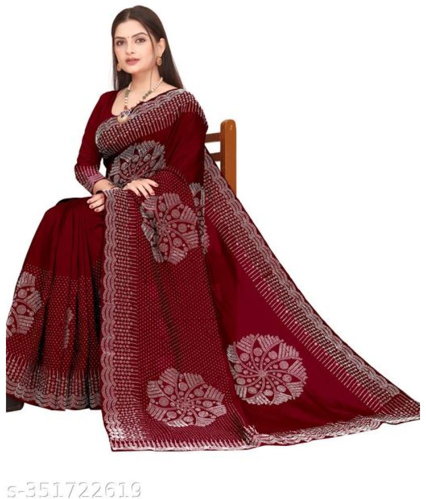     			Shivadit ethnic Chiffon Cut Outs Saree With Blouse Piece - Maroon ( Pack of 1 )