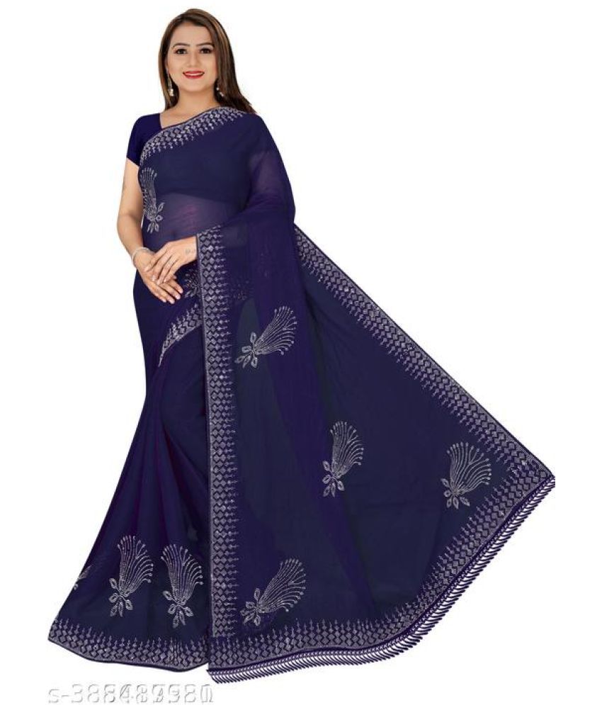     			Shivadit ethnic Chiffon Embroidered Saree With Blouse Piece - Blue ( Pack of 1 )