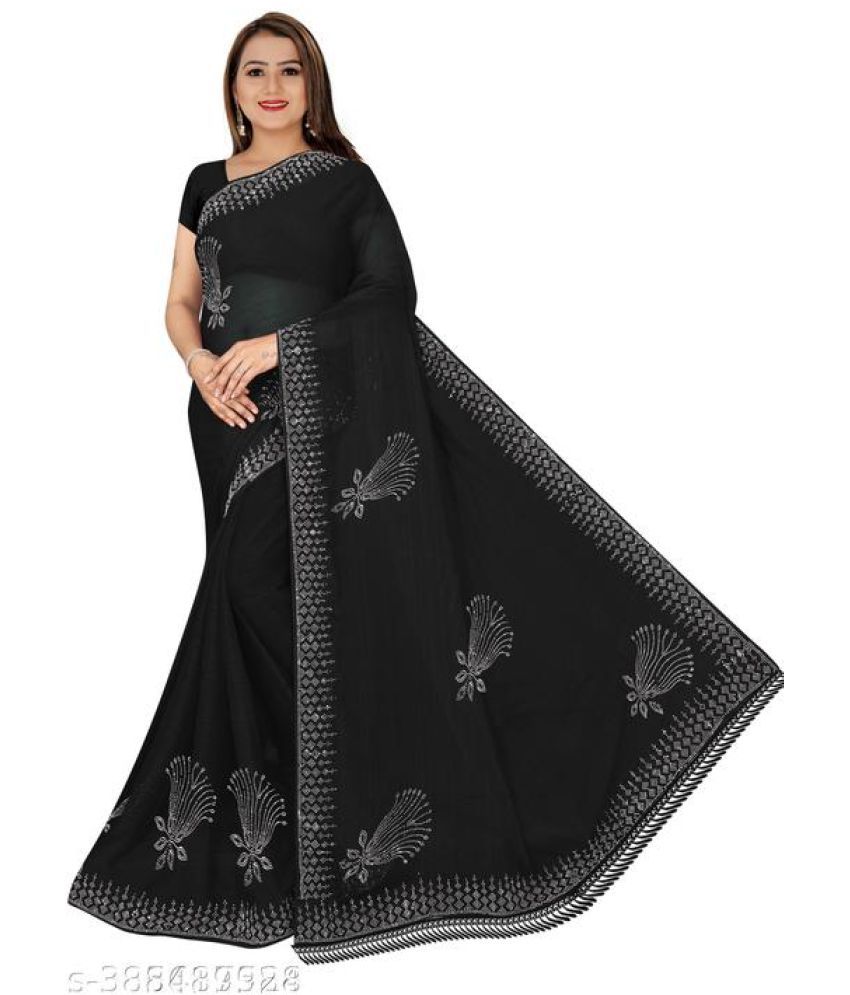     			Shivadit ethnic Chiffon Embroidered Saree With Blouse Piece - Black ( Pack of 1 )