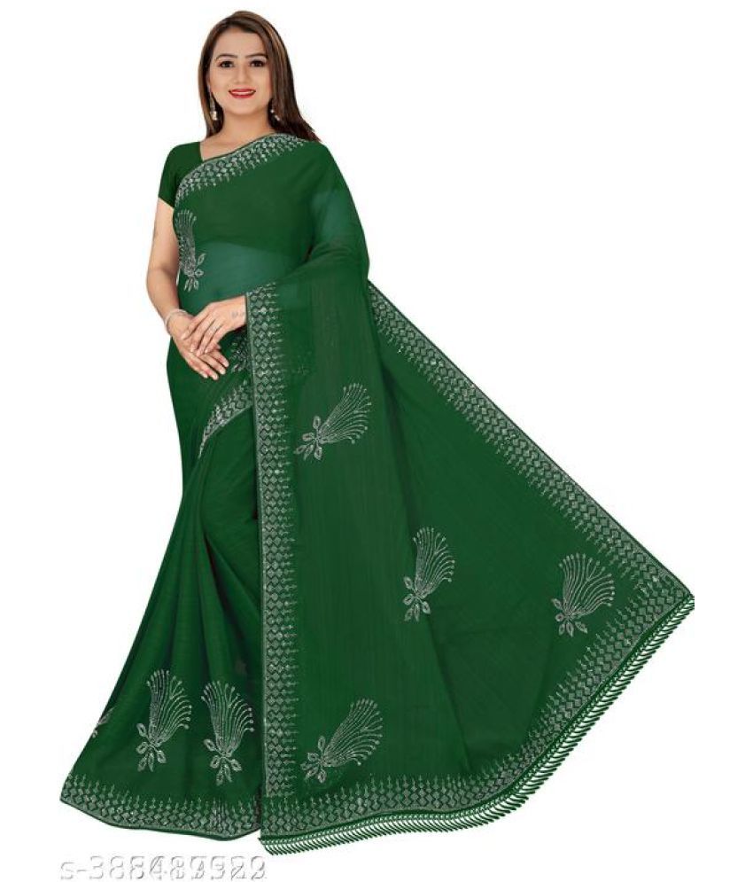     			Shivadit ethnic Chiffon Embroidered Saree With Blouse Piece - Green ( Pack of 1 )