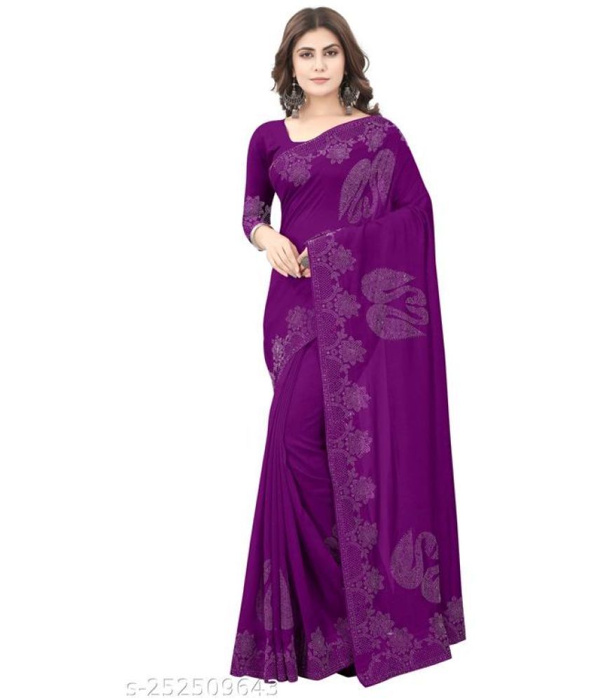     			Shivadit ethnic Georgette Embroidered Saree With Blouse Piece - Purple ( Pack of 1 )