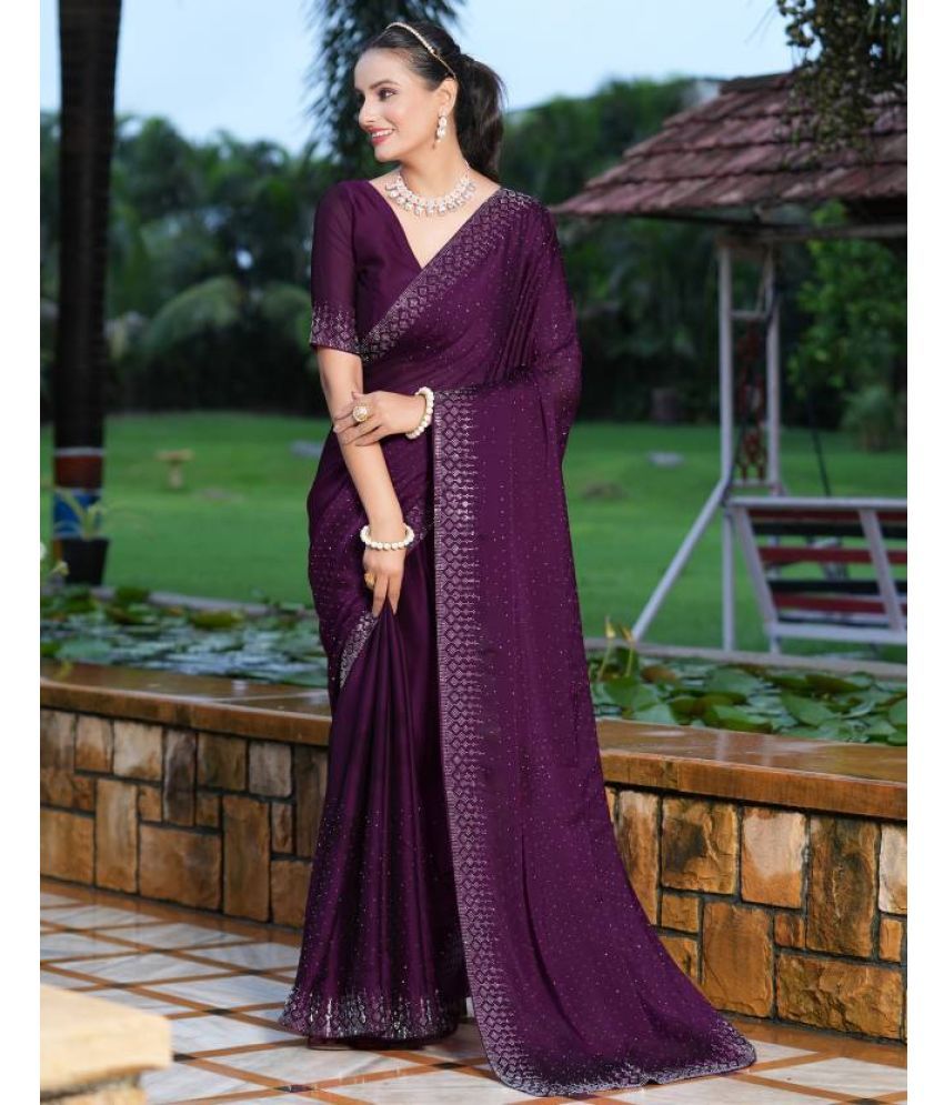     			Shivadit ethnic Georgette Embroidered Saree With Blouse Piece - Purple ( Pack of 1 )